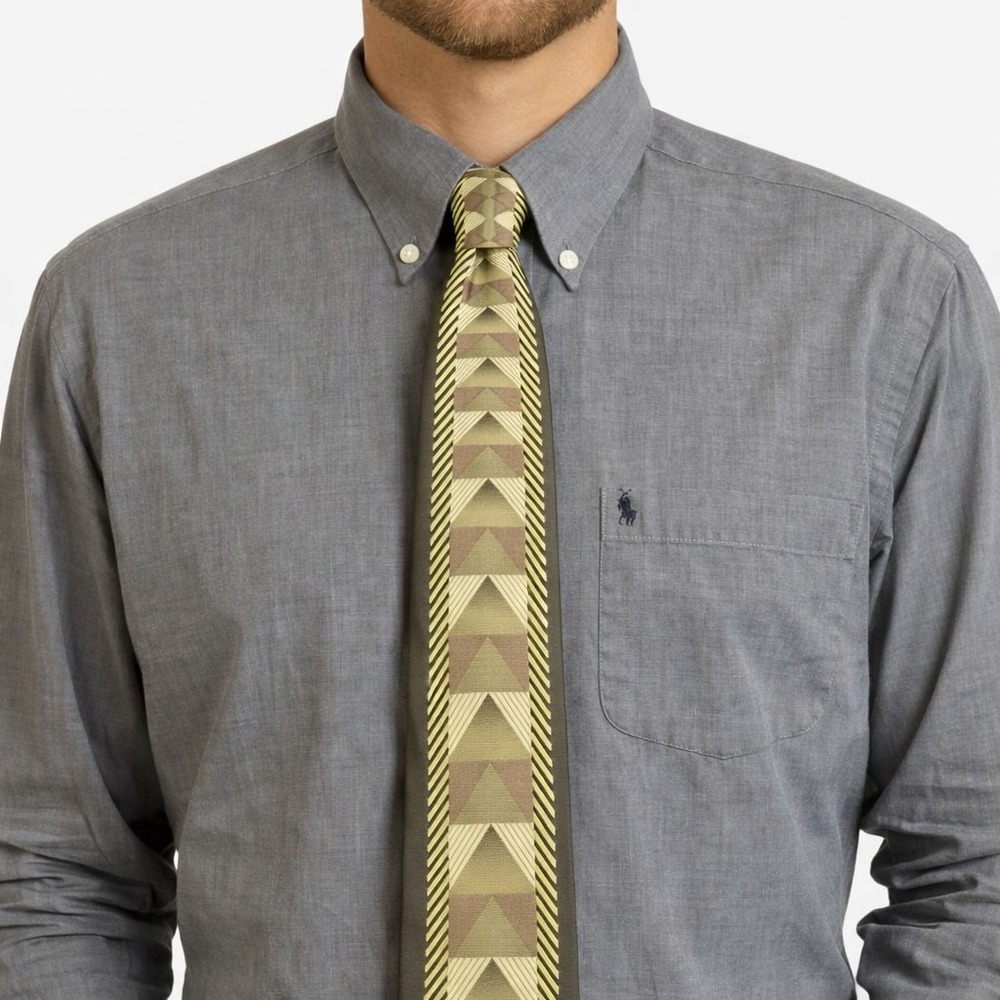Amore Necktie Mens Olive Green Geometric Silk Vintage Art Deco Career Accessory